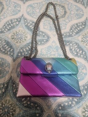 Metallic Multi-Color Chevron Leather Shoulder Bag with Chain Strap